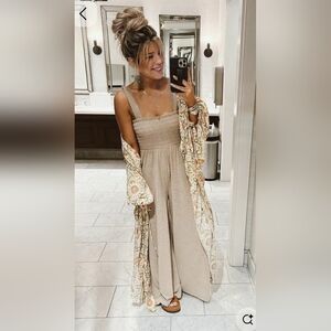 KITTENISH SMOCKED POCKETED SATIN JUMPSUIT